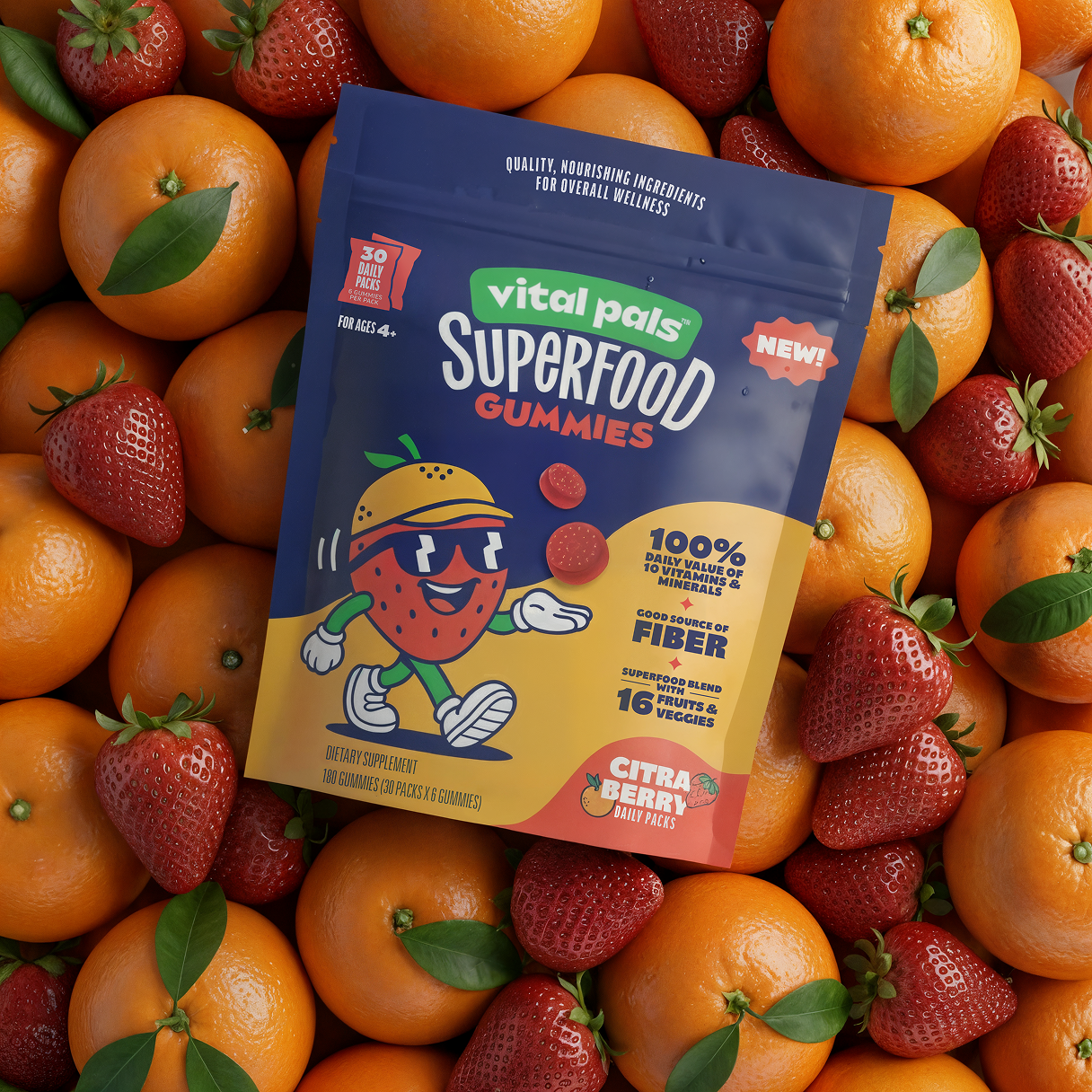 Vital Pals Superfood Gummies, Citra Berry